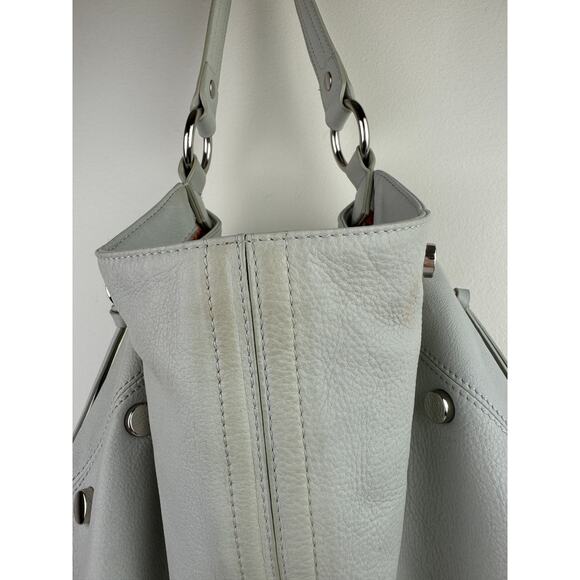 B. Makowsky Bone Handbag Leather Studded Pockets Handle Shoulder Hobo Bag USED - Picture 3 of 12